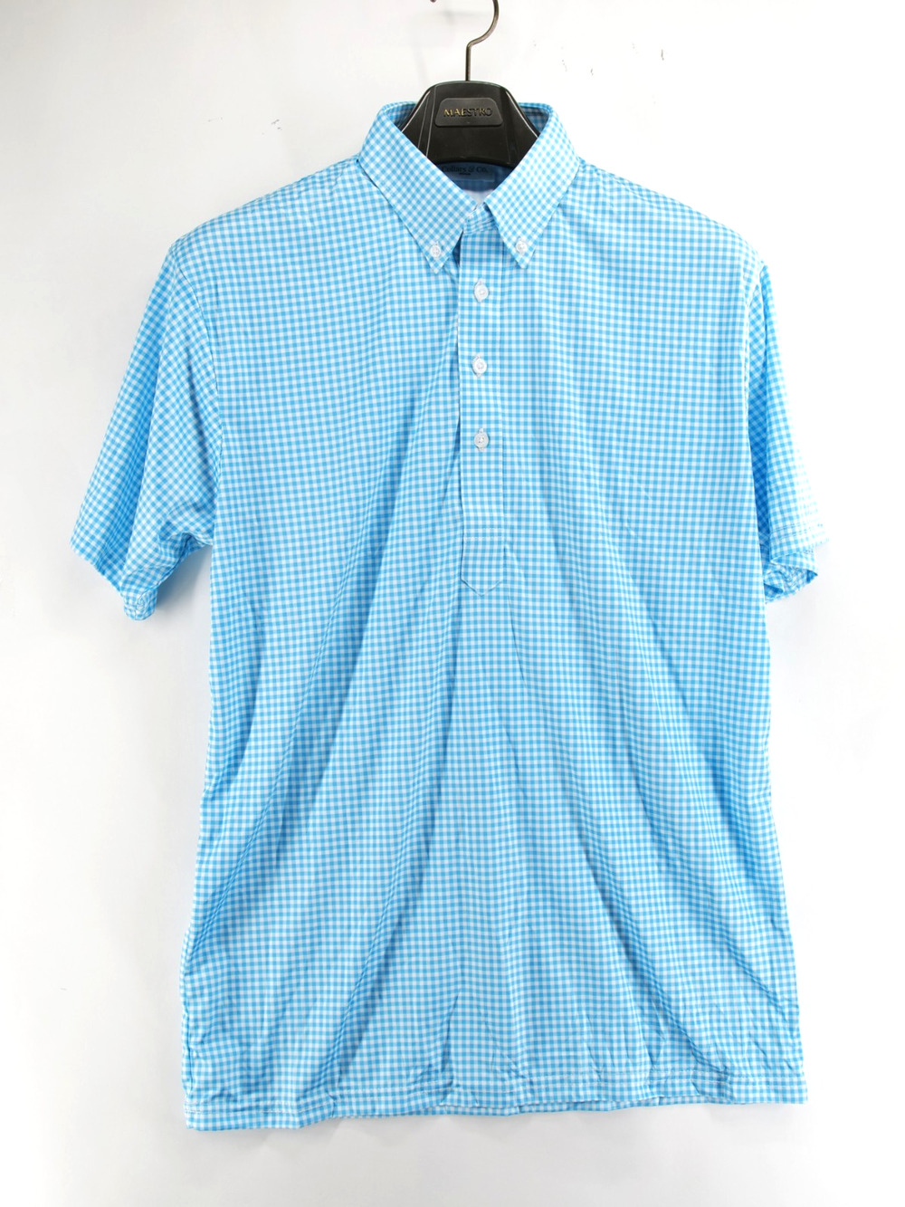 Collars and Co Dress Collar Polo Shirt Mens Medium Grid Check Blue